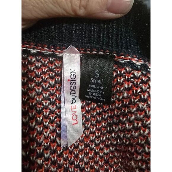 Love By Design Womens Sm Black/Red/Gray Patchwork Cardigan Sweater cabin core - Picture 6 of 6